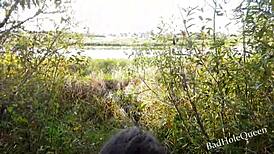 In the garden, a young wife gets fucked in the bushes after picking vegetables.