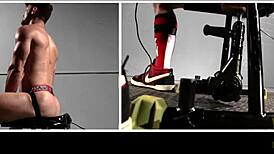 Bound Gay Pornstar Rims In BDSM Chair