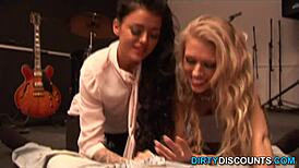 Real babes wanking bloke's cock in POV 3some with spanking 😏