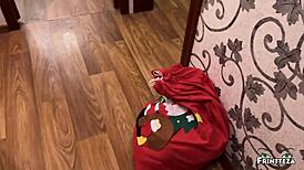 Christmas alone turns wild with stepmom in Grinch panties doggy style on bed