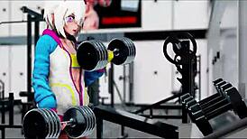 futa babe with huge tits and ass gets lewd in the gym with monster cock 😈💦