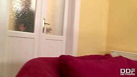 Bella B from Czech Republic fucked doggy style wearing red high heels