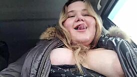 Cute BBW Blonde Receives Huge Facial in Inclement Weather