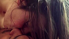 Spontaneous couple engages in passionate kissing and ball sucking.