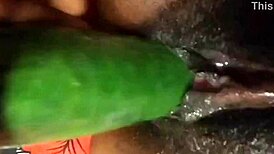 Suggestive cyndy blackslave drills cucumber deep with wild squirt on webcam