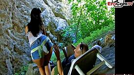 Skinny French teen tries outdoor anal with friend.