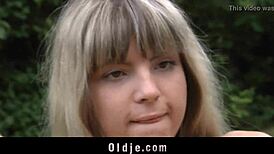 Skinny blonde gets her tight ass drilled hard by old man