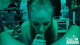 scandinavian babe sucks a monster cock while groping herself in the dark