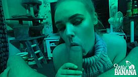 scandinavian babe sucks a monster cock while groping herself in the dark