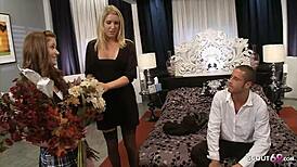 Real Couple Tricks Cute Redhead Freckled Teen Into Wild FFM Threesome Fuck With Petite Body