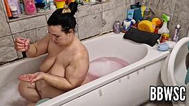 Creepy Voyeur Watches BBW Clean Massive Tits in Bath