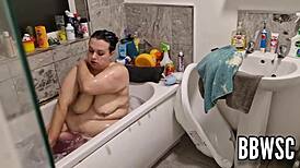 Creepy Voyeur Watches BBW Clean Massive Tits in Bath