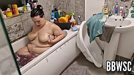 Creepy Voyeur Watches BBW Clean Massive Tits in Bath