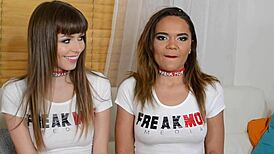 Alex Blake and Naudi Nala chat before double blowjob, ready for it?