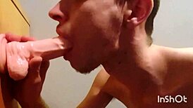 Gay Twink Joe Nuts Sucks His New Dildo Hard.