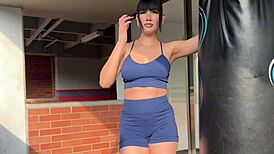 Meeting a gorgeous brunette at the gym for some fun.