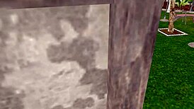 3d animated video of two girls interacting against the wall in a cartoon style.