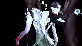 我不敢相信两个BBC家伙在3D动画244中钻我的大奶妹