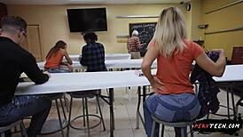 Sneaky Sex During Class With A Hot Blondie In Thong