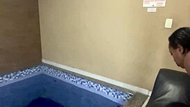 Skinny babe enjoys kitchen encounters, leaving her relaxed in the pool, complete in red and in cher