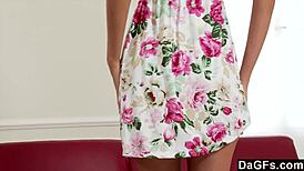 Dagfs - Brunette Babe Rips Clothes While Undressing, Masturbating Solo in Striptease with Natural Tits and Heels