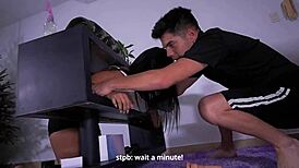 brunette gets stuck and stepbrother fucks her hard