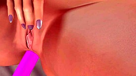 Sexy Brunette Rubs Pussy with Pink Dildo in Ass - 3D Animation.