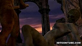 3D Cartoon Zombie Babe Double Teamed Outdoors Fantastically