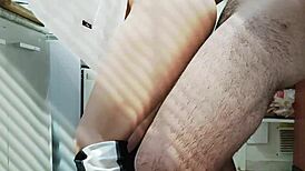 While cooking, boyfriend slips cucumber in me for lunch