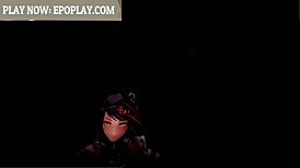 她在动画动作中接纳大黑鸡巴。