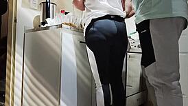 While cooking, boyfriend slips cucumber in me for lunch