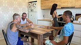 Lost My Young Wife in Cards, Stretched Her Pussy on Kitchen Table