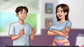 In Summertime Saga episode 206, the story unfolds with cartoon characters in hentai style