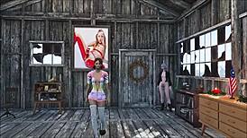 Sexy brunette relaxes at home in fallout 4