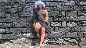 My Seductive Stepmom Lounges on a Bustling Public Beach, Petite and Natural