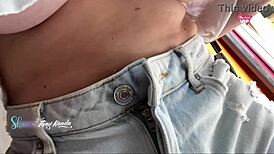 Hot milf flashes her big tits to the salesman while shopping 😏