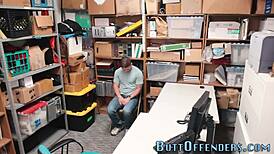 Bold gay amateur thief caught giving intense interracial blowjob and handjob