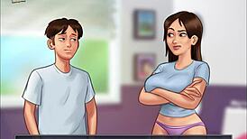 In Summertime Saga episode 206, the story unfolds with cartoon characters in hentai style