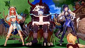 嘿伙计们，看看这个狂野原神芙宁娜、妮露和夜兰hentai MMD动作