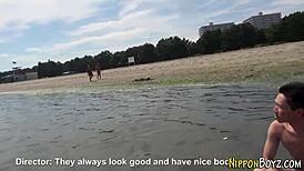 Gay Asian Twinks Sucking Cocks in Threesome