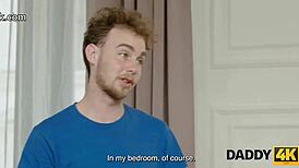 daddy4k setting up young hairless pussy for old man lick