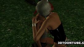 Two bisexual 3D babes lick each other and share a cock?