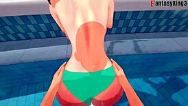 Anzu Mazaki Enjoys Poolside Fantasy Fucking In Bikini