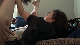 Intensely fucked neighbor's ass, filled all holes with cum on face and in mouth, dripping on eyes.