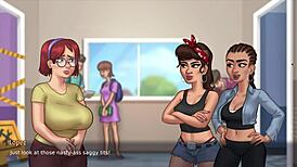 Innocent redhead student Judith explores the bathroom in Summertime Saga