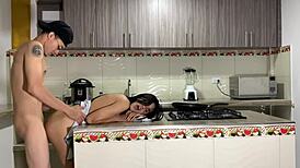 Wild Kitchen Sex with Latina Ends in Massive Cum Explosion