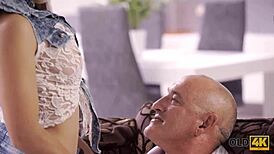 Old4K sexy brunette can't wait to bang the older man