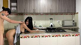 Wild Kitchen Sex with Latina Ends in Massive Cum Explosion