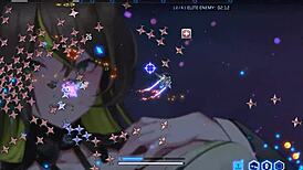 Giant naked waifu busts out in hentai game