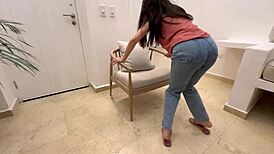 I love my lesbian boss giving orders in her living room while husband is away